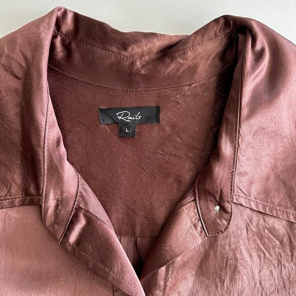 Rails Andrea Crinkle Silky Button Up Nutmeg Brown Long Sleeve Shirt L - Picture 4 of 8